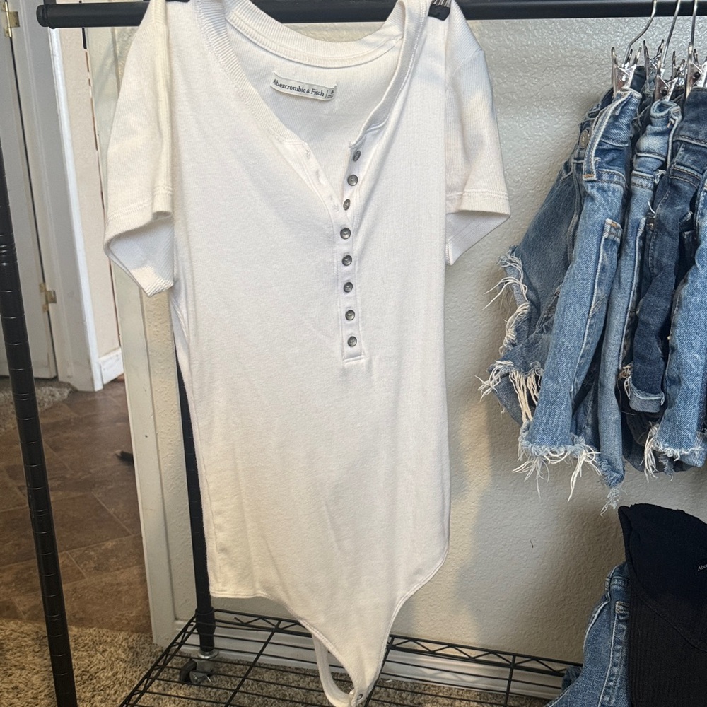 Abercrombie & Fitch White Short Sleeve Henley Bodysuit